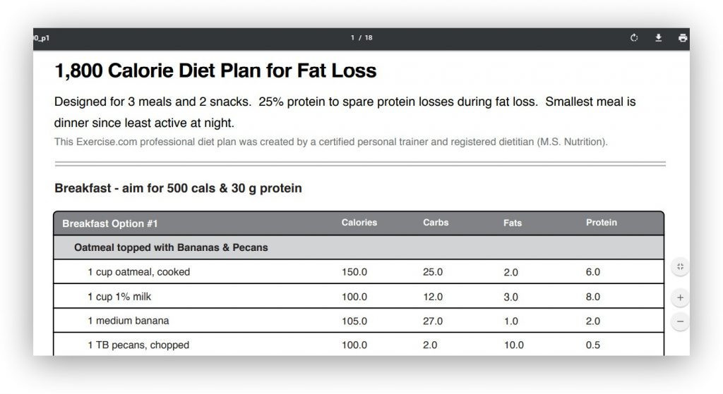 План питания на сайте Fitness.com